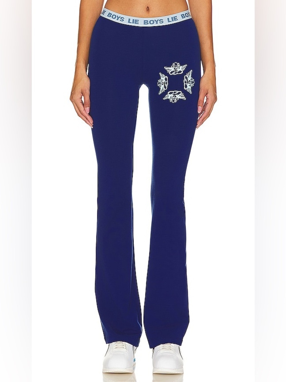 NWT Boys Lie Head Over Heels Graphic Flare Leg High Rise Yoga Pants Revolve M